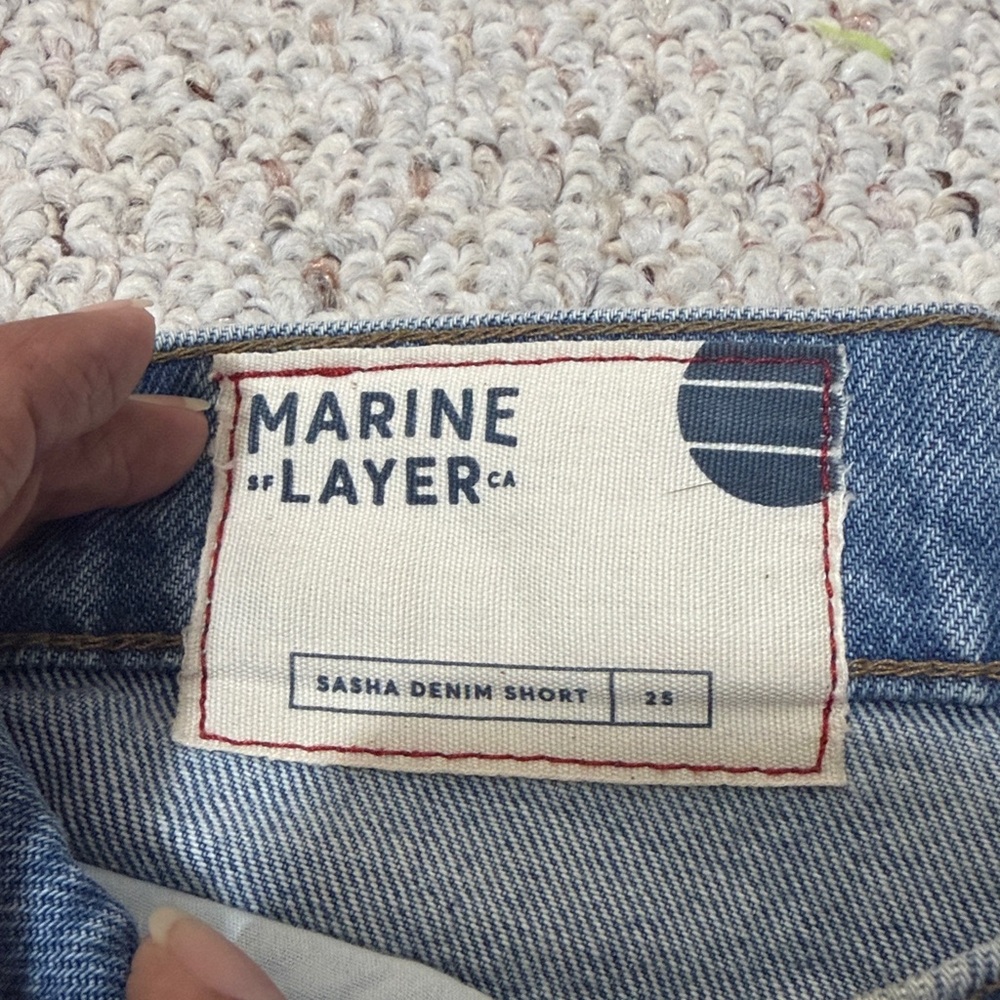 Marine Layer Light Blue Denim Shorts with Red Floral Embroidery - Picture 6 of 8
